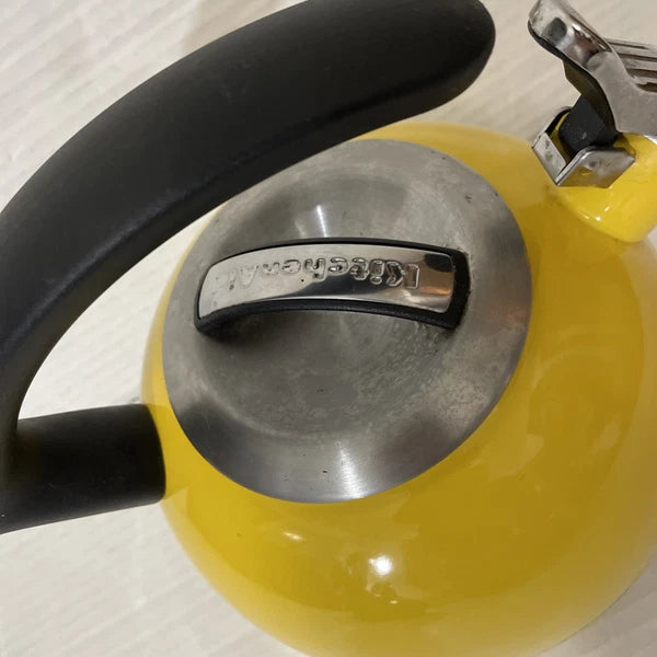 Kitchen Aid Citrus Sunrise Kettle C Handle Enamel Trim Bandsome Yellow Retro