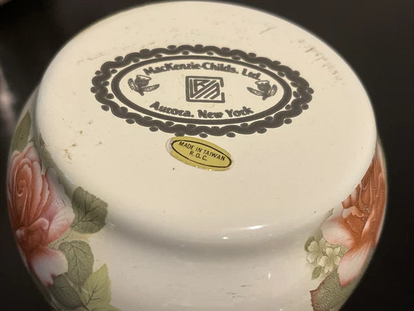 MacKenzie Childs Stacked Camp Yellow Roses Enamel Teapot & Cream