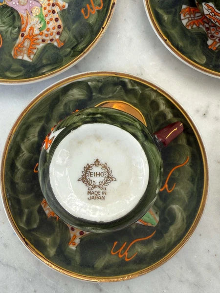 Vintage Hand-Painted Japanese Tea Set – Kutani Moriage Dragon Design, Made in Ja