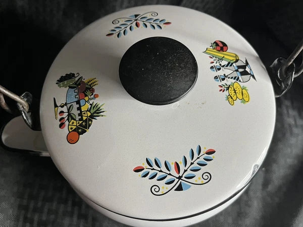 Georges Briard Enamel Retro Mid Century Turkey Dinner Graphics Teapot Kettle MCM
