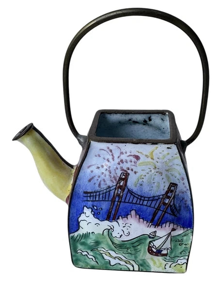 Redfern House Enamel Mini Teapot San Francisco Golden Gate Bridge Cable Car