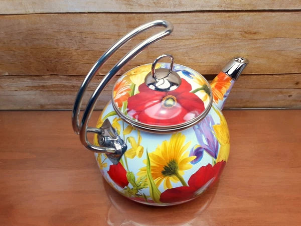 The Pioneer Woman Floral Summer Garden Enamel Tea Kettle Retired Spring Flower