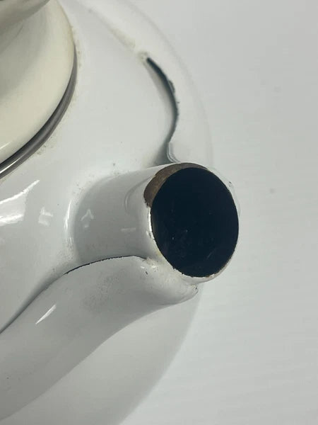 Vintage 1980s COPCO Cat TEA KETTLE White Enamel missing mouse whistle - 948