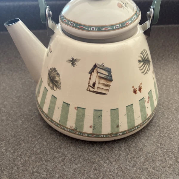 Pfaltzgraff Naturewood Garden Metal Enamelware Teapot Tea Pot Kettle with Lid