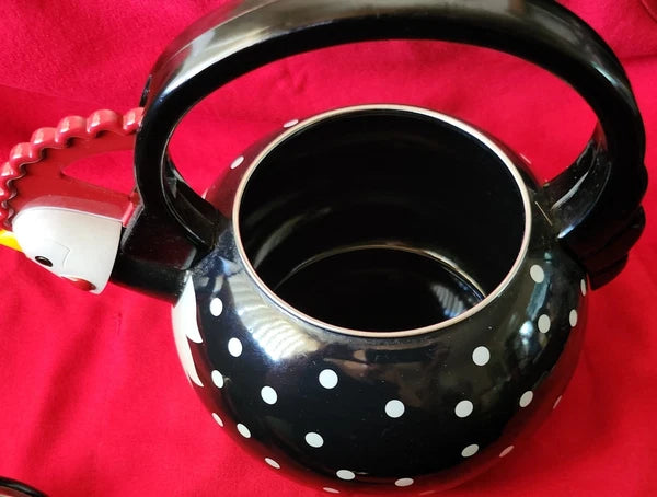 New Supreme Housewares Novelty Enamel Whistling Rooster Tea Kettle, Poka-dot