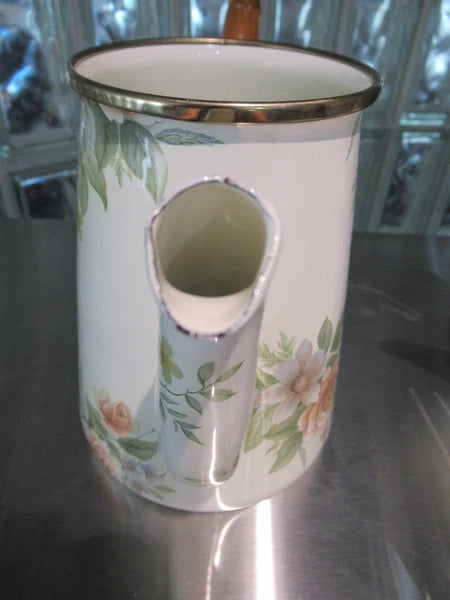 Camp MacKenzie Childs Ltd White Floral Enamelware 1995 3pcTea Set