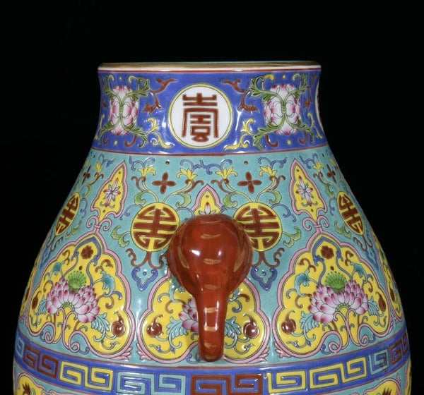 Qianlong Signed Old Chinese Colour Enamel Zun Vase W/flower N3328