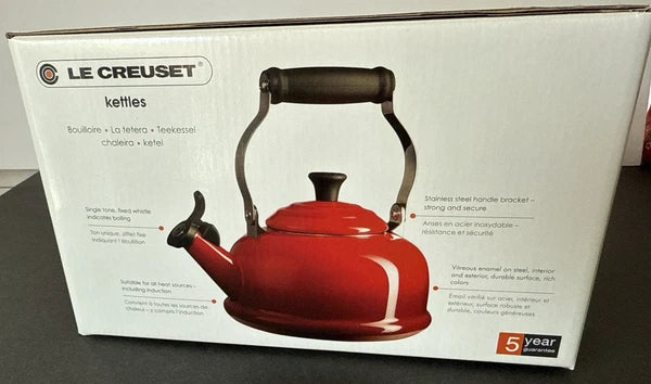 NEW! LE CREUSET Whistling Tea Kettle with Metal Finishes 1.7 qt. Caribbean BLUE