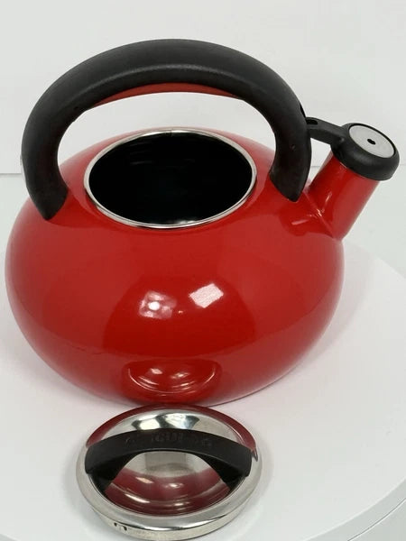 Circulon 2 Qt Stovetop Whistling Tea Kettle Red Enamel GREAT COND