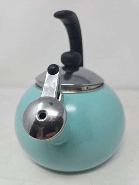 Farberware Luna Whistling Stovetop 2.5qt Tea Kettle Pot Turquoise Aqua Blue EUC