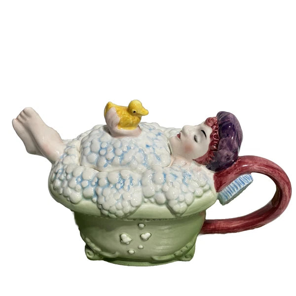 Vintage 1988 Dept 56 Tea Time No. 6 " Bubbles " Collectible Bather w Duck Teapot