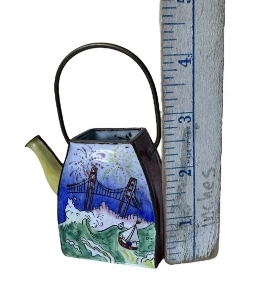 Redfern House Enamel Mini Teapot San Francisco Golden Gate Bridge Cable Car