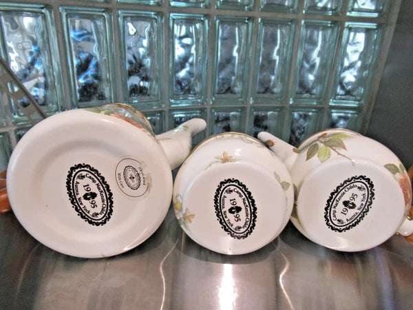 Camp MacKenzie Childs Ltd White Floral Enamelware 1995 3pcTea Set