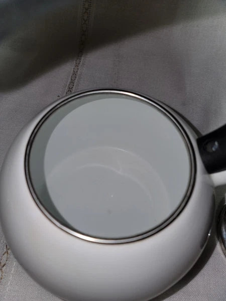 Vintage Copco Whistling Tea Kettle Cavalier White Enamel 2 Qt