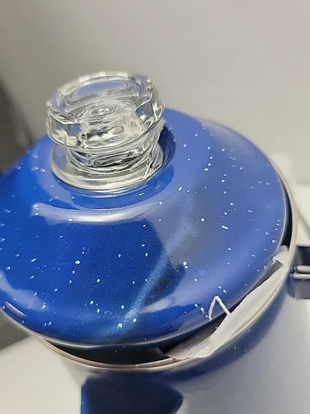 COLETTI Classic Camping Coffee Pot & Enamel Mug Set  Percolator Blue Glass Broke