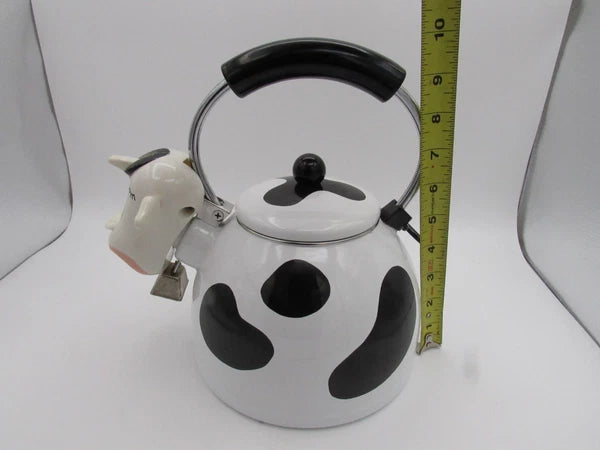 M Kamenstein Black White Cow Whistling Tea Kettle 2.5 qt from 1992
