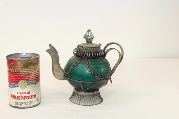 Chinese Middle Eastern Teapot Porcelain Metal Detailed Metal Accents Small Size