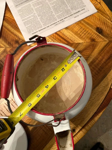 Large vintage enamel tea kettle with matching small basin