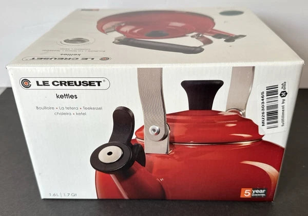 NEW! LE CREUSET Whistling Tea Kettle with Metal Finishes 1.7 qt. Caribbean BLUE