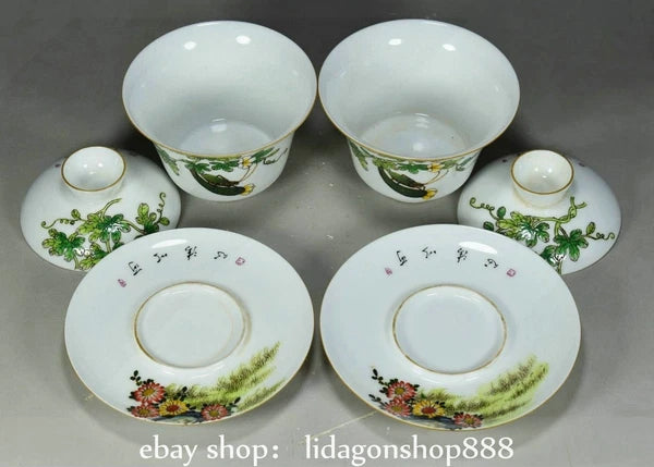 4.4" Old Chinese Yongzheng Enamel Porcelain Flower Fruit insect Bowl Pair