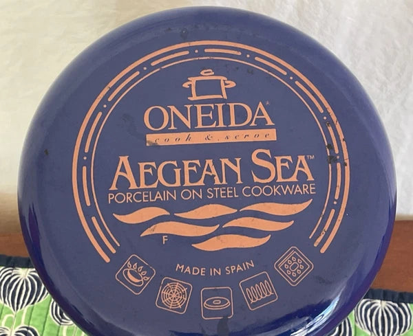 ONEIDA Tea Kettle Aegean Sea Blue Porcelain Steel Spain Loud Whistling Nice