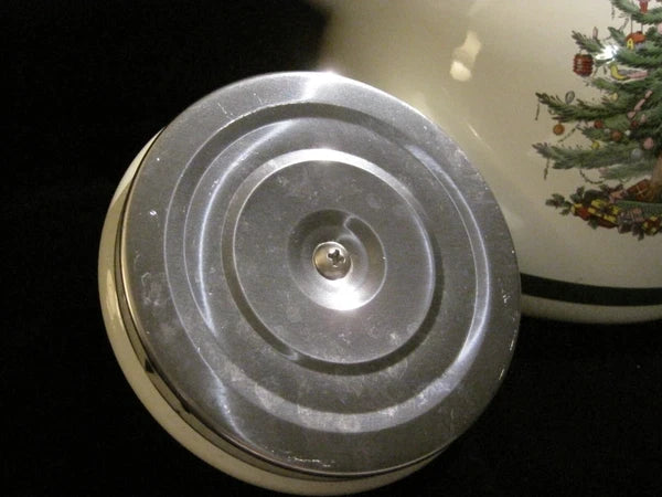 Spode Vintage Christmas Tree Metal Enamel Tea Pot Kettle, EUC