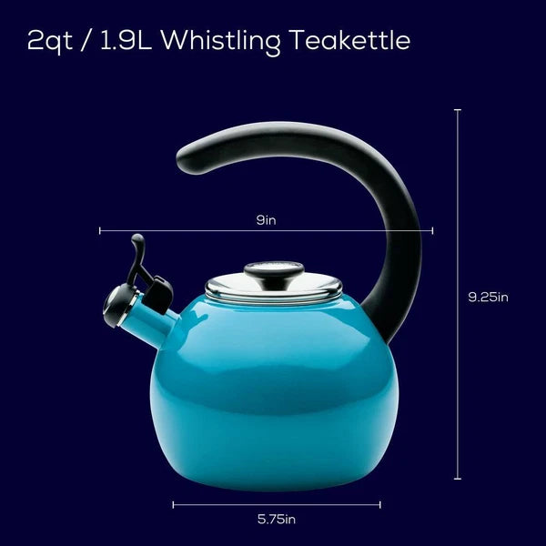 Enamel on Steel Whistling Teakettle with Flip-Up Spout, 8-Cups, Turquoise