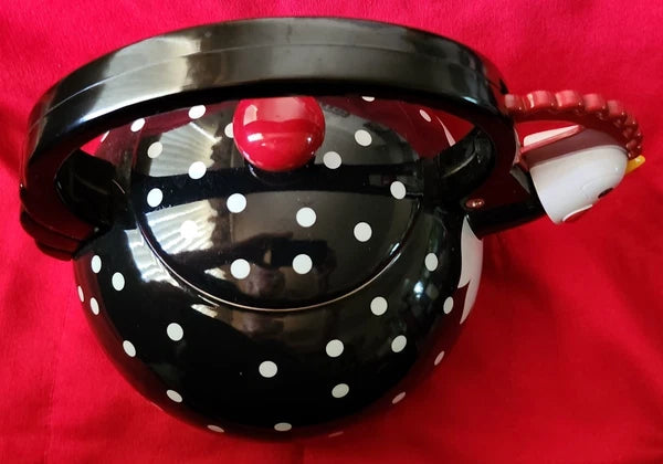 New Supreme Housewares Novelty Enamel Whistling Rooster Tea Kettle, Poka-dot