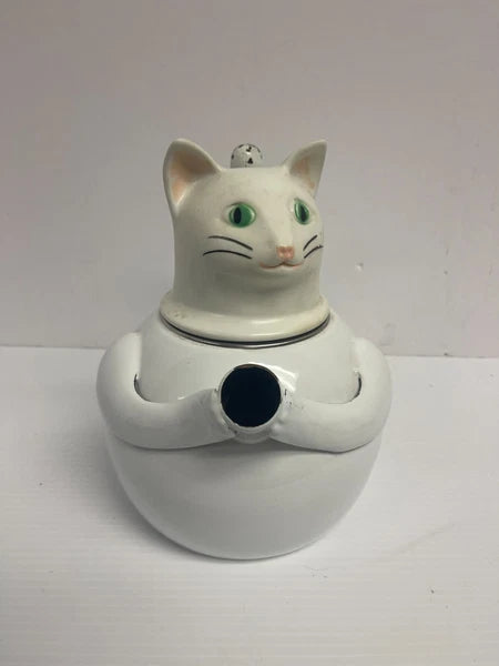Vintage 1980s COPCO Cat TEA KETTLE White Enamel missing mouse whistle - 948