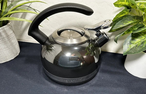 KitchenAid Gunmetal Grey Enamel 2 Quart Tea Kettle Steel Whistling Teapot