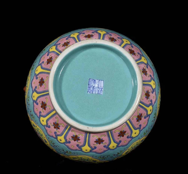 Qianlong Signed Old Chinese Colour Enamel Zun Vase W/flower N3328