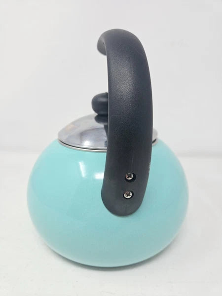 Farberware Luna Whistling Stovetop 2.5qt Tea Kettle Pot Turquoise Aqua Blue EUC