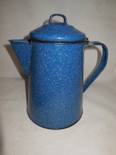 Vintage 7 cup Blue Enamel Camp Hot Water Or Tea Pot