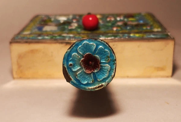 CRUMB CATCHER vtg chinese blue enamel cloisonne coin box teapot vase urn book