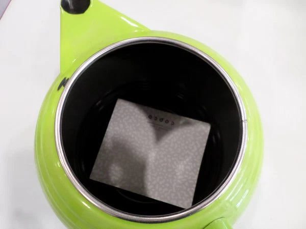 New in Box Fiesta Enamelware Tea Kettle Chartreuse  by Copco Homer Laughlin