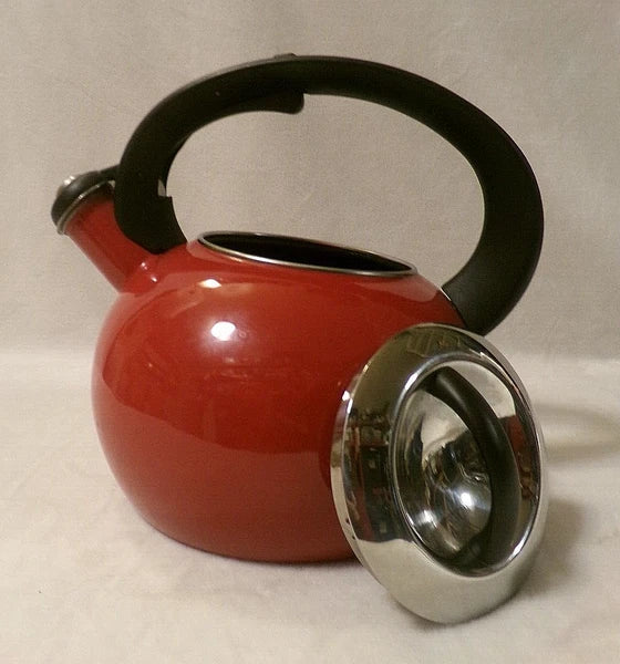 STAINLESS STEEL WHISTLING TEA KETTLE with BRIGHT RED ENAMEL COATING