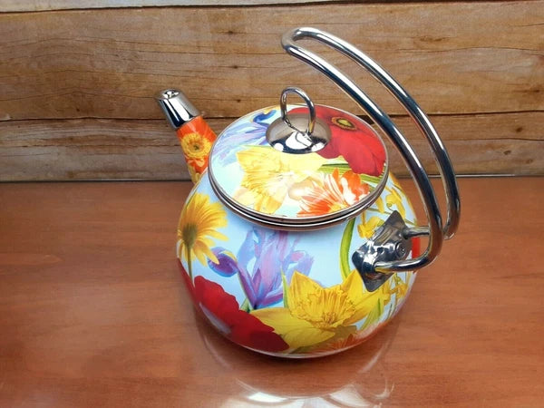 The Pioneer Woman Floral Summer Garden Enamel Tea Kettle Retired Spring Flower