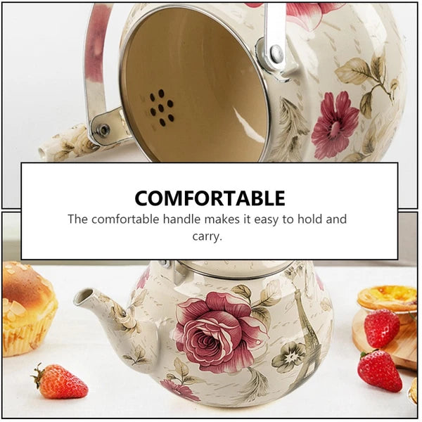 Pear Shaped Pot Boiling Water Kettle Enameled Tea Stove Top Travel Teapot