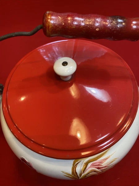 Enamel Ware Large Tea Kettle/ Rooster