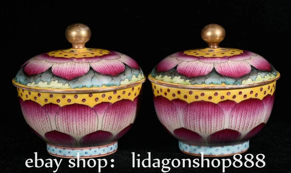 6" Yongzheng Marked Enamel Porcelain Phoenix Flower Pattern Lid Bowl Set