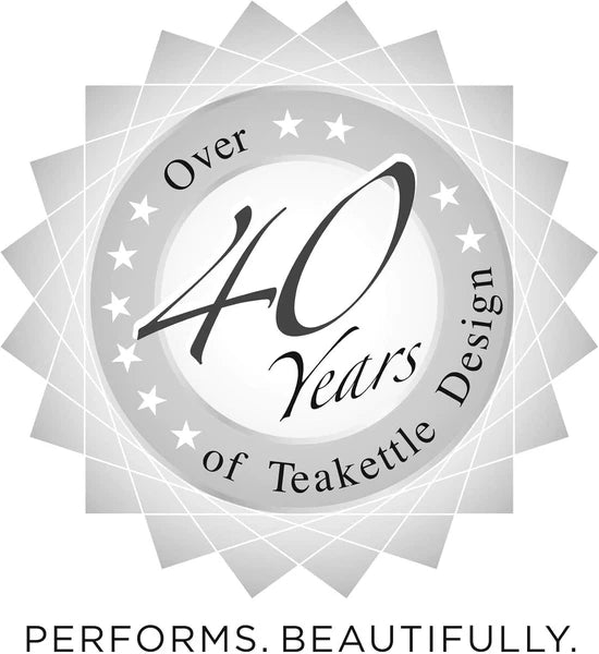 Elegant 1.4 Qt Black Enamel Whistling Teakettle with Rubberwood Stay-Cool Handle