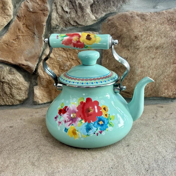 The Pioneer Woman Breezy Blossom Enamel on Steel 1.9-Quart Tea Kettle