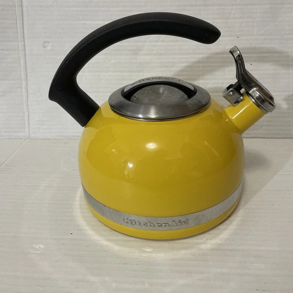 Kitchen Aid Citrus Sunrise Kettle C Handle Enamel Trim Bandsome Yellow Retro