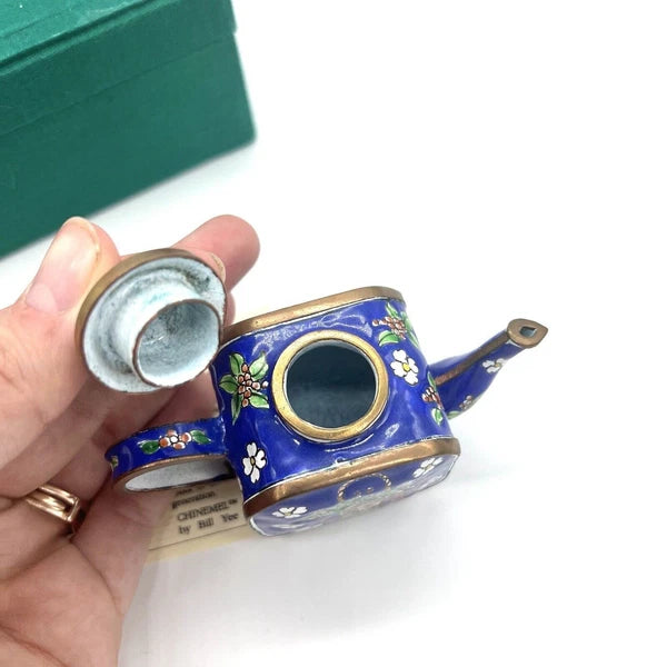 Chinemel Miniature Teapot by Bill Yee Copper and Enamel Vintage W/Box
