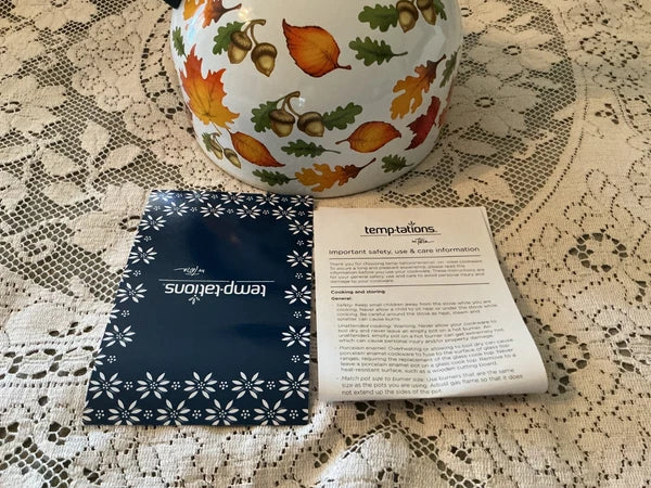 New Temp-tations 2.3-qt Enamel on Steel Tea Kettle Autumn.Fall Seasonal