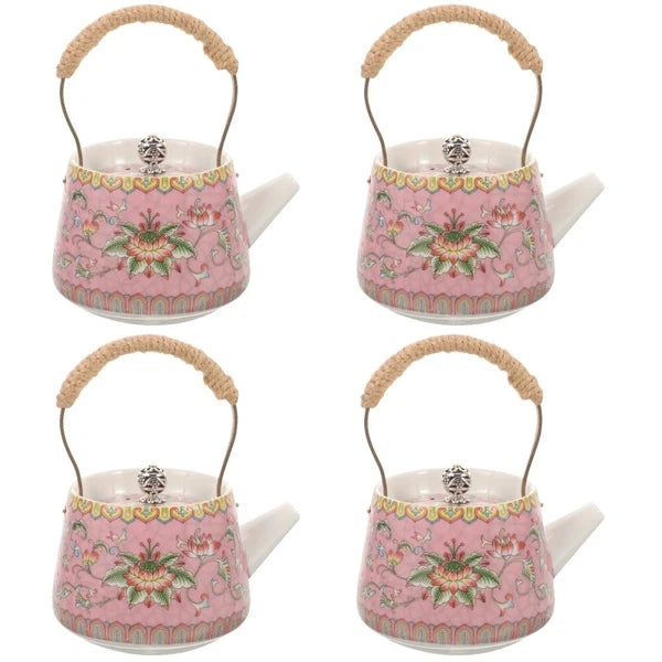 4 Pieces Enamel Teapot Travel Ceramic Kettle Stovetop Chinese Clay