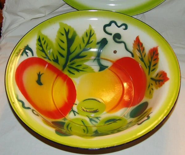 Lot Large Vtg Enamelware Serving Platter Plate Bowl Fruit Tea Pot Teapot Decor