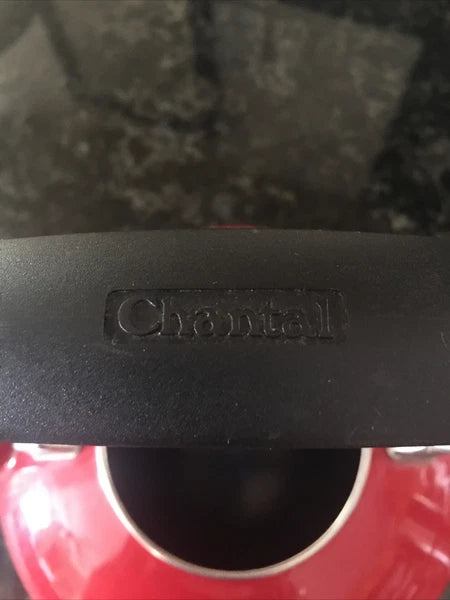 Vintage CHANTAL Whistling Tea Kettle Teapot Stovetop Enamel Red &  Silver Top