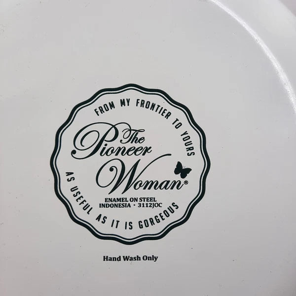 The Pioneer Woman  Enamel Tea Pot 11x9 Inches White & Red Floral Cool Handle EUC