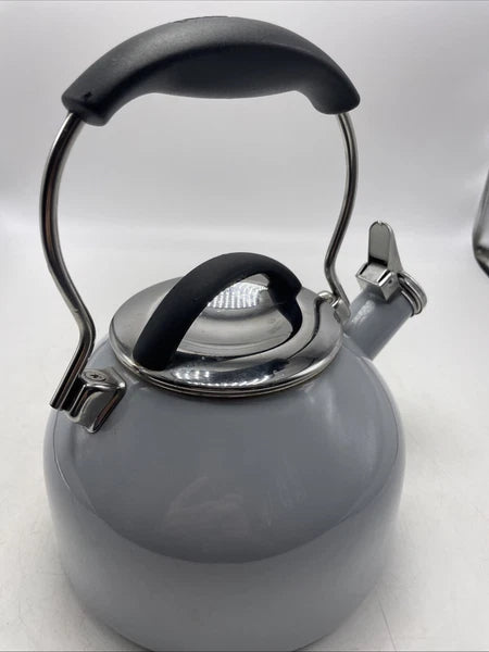 CHANTAL Teakettle Whistling 1.8 Qt Enamel on Steel Light Gray Blue Tea Kettle